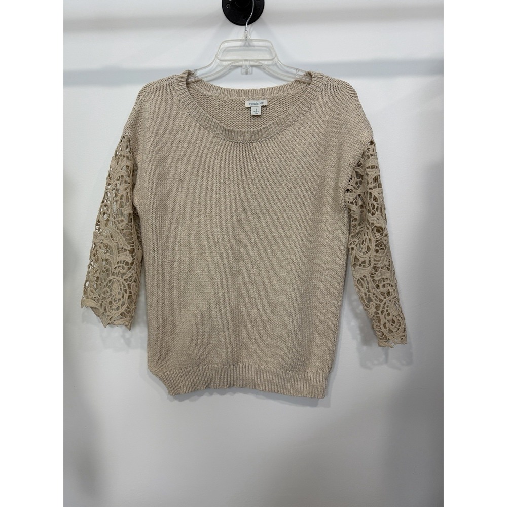 Sundance Cream Beige Lace Delight Lightweight Pullover Sweater Womens Size Small
